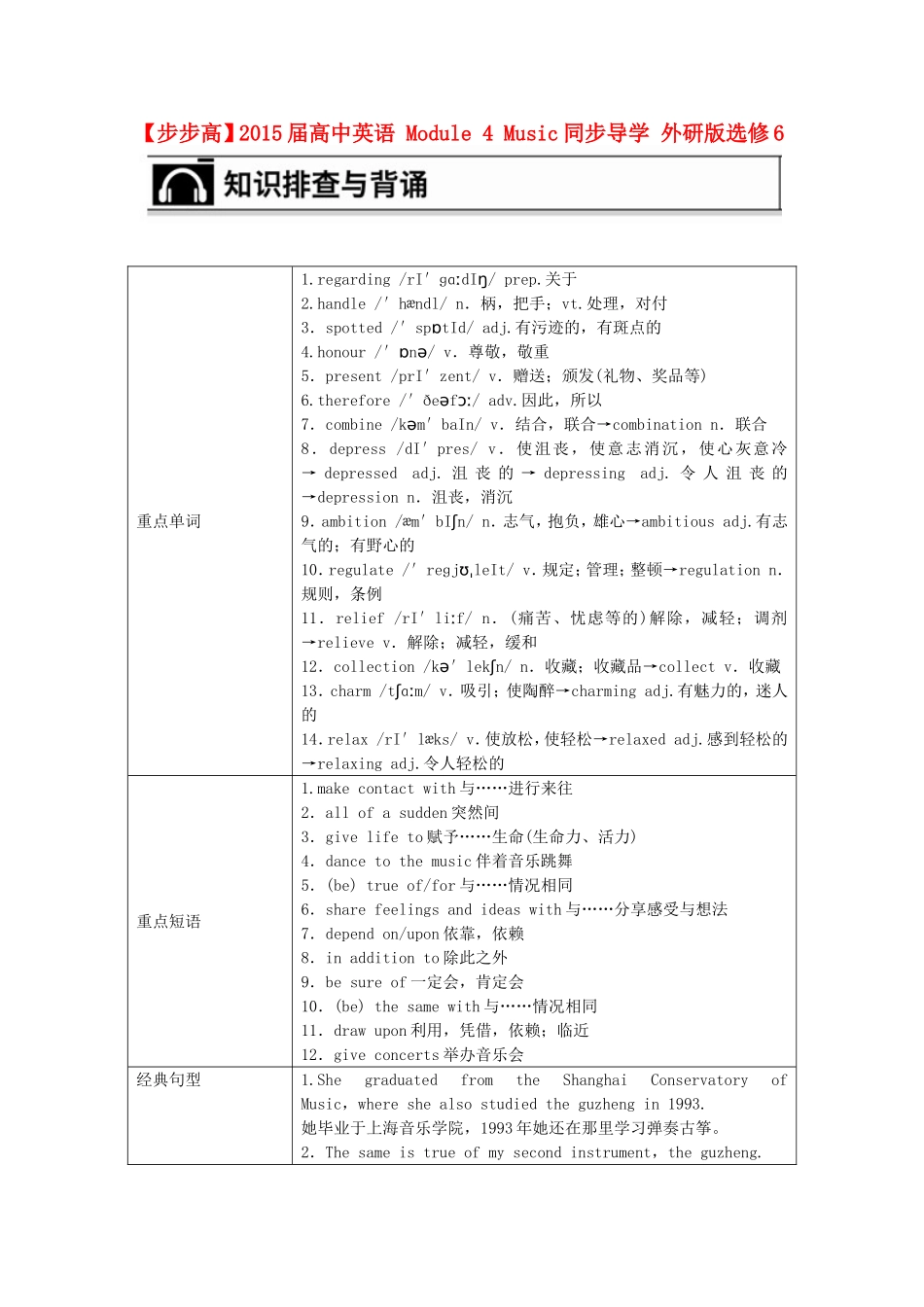【步步高】2015届高考英语 Module 4 Music同步导学 外研版选修6_第1页