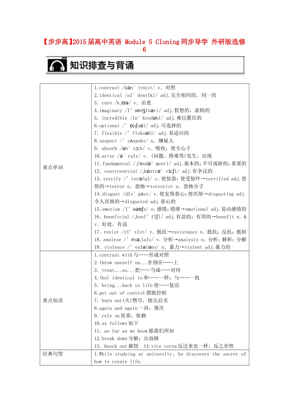 【步步高】2015届高考英语 Module 5 Cloning同步导学 外研版选修6_第1页