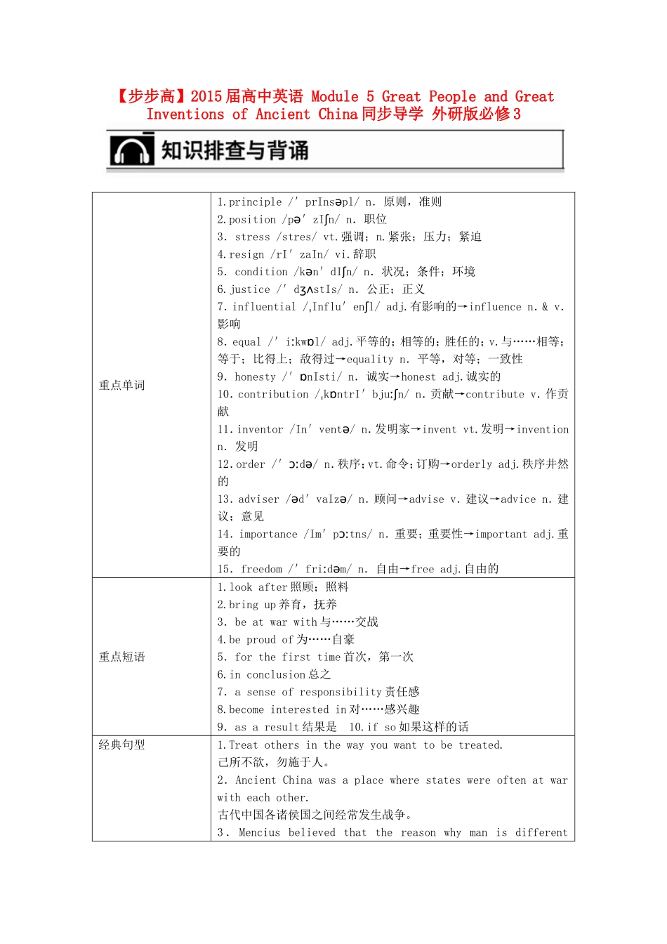 【步步高】2015届高考英语 Module 5 Great People and Great Inventions of Ancient China同步导学 外研版必修3_第1页