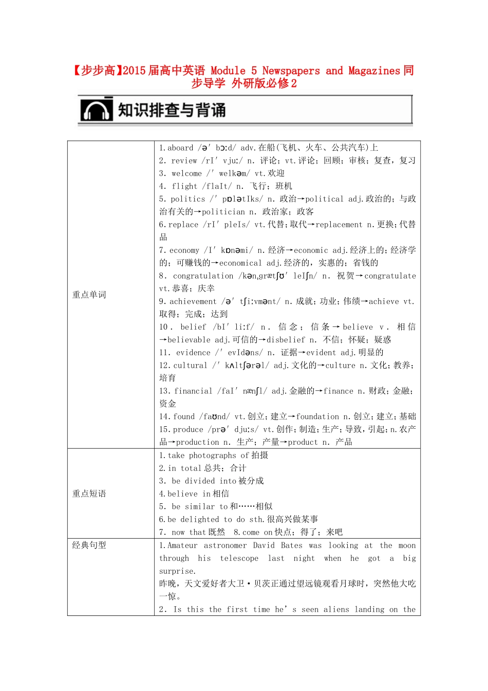 【步步高】2015届高考英语 Module 5 Newspapers and Magazines同步导学 外研版必修2_第1页