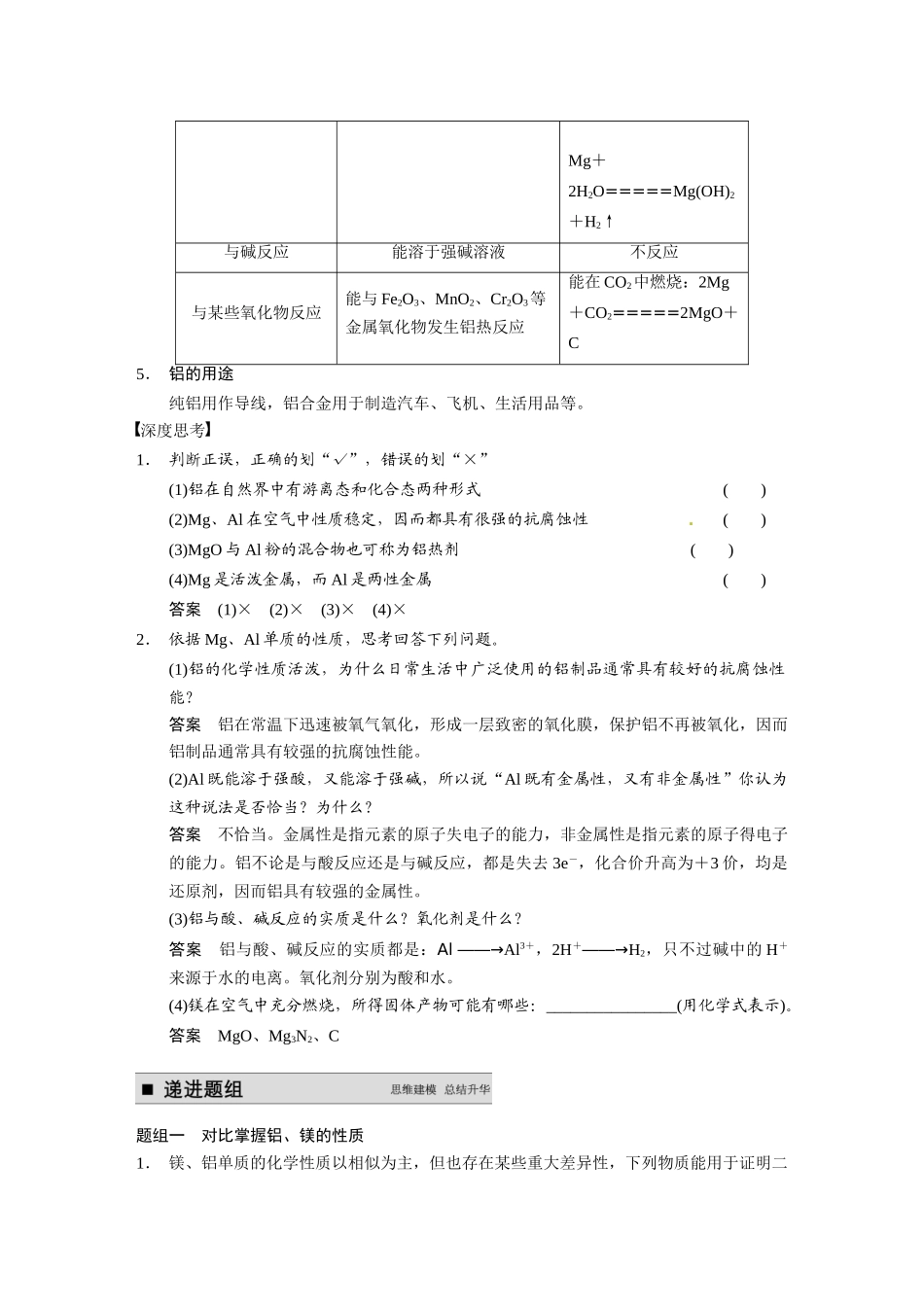 【步步高】（新课标）2015届高考化学大一轮复习讲义 第三章 第2讲 铝及其重要化合物导学案_第2页