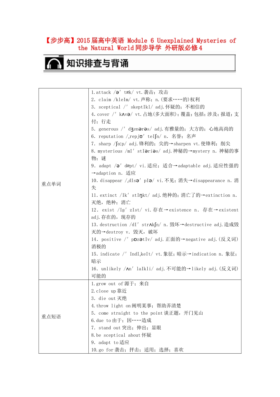 【步步高】2015届高考英语 Module 6 Unexplained Mysteries of the Natural World同步导学 外研版必修4_第1页