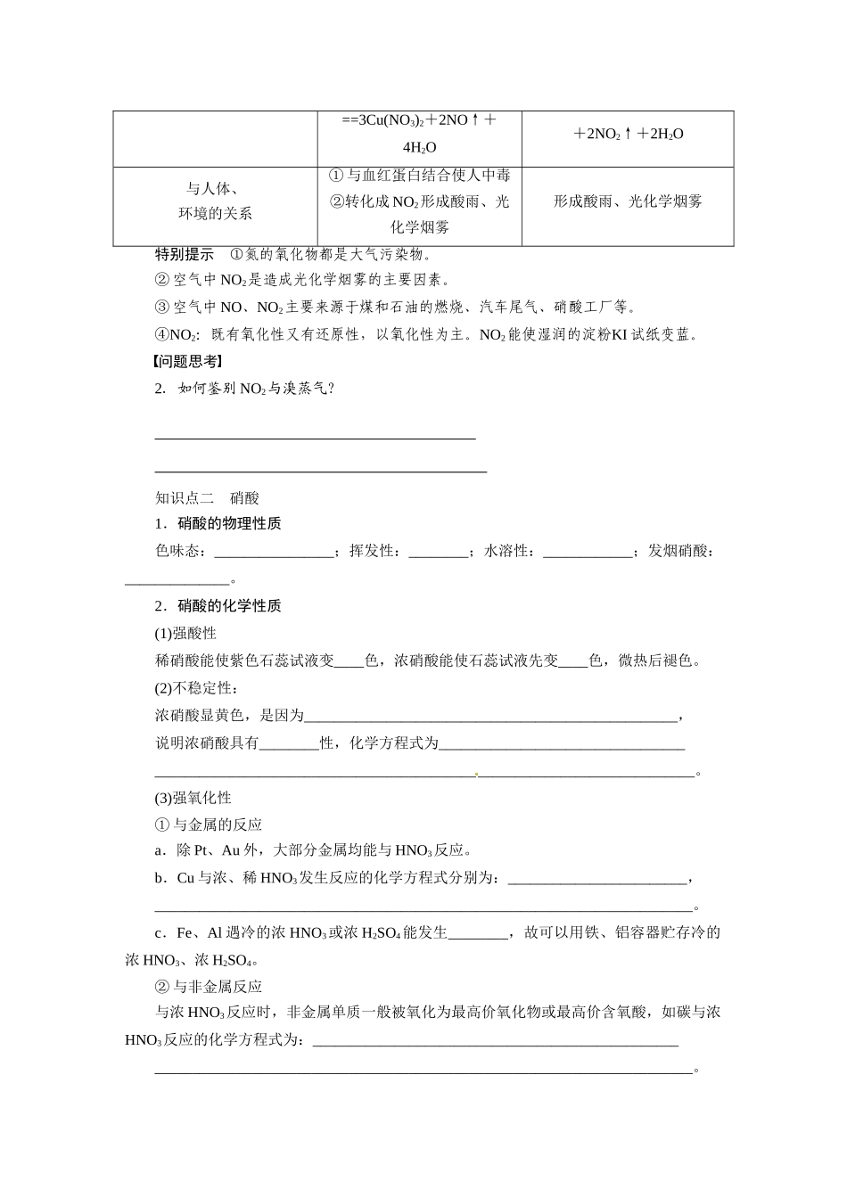 【步步高】（新课标）2015届高考化学大一轮复习讲义 第四章 学案22 氮的氧化物和硝酸导学案（含解析）_第2页