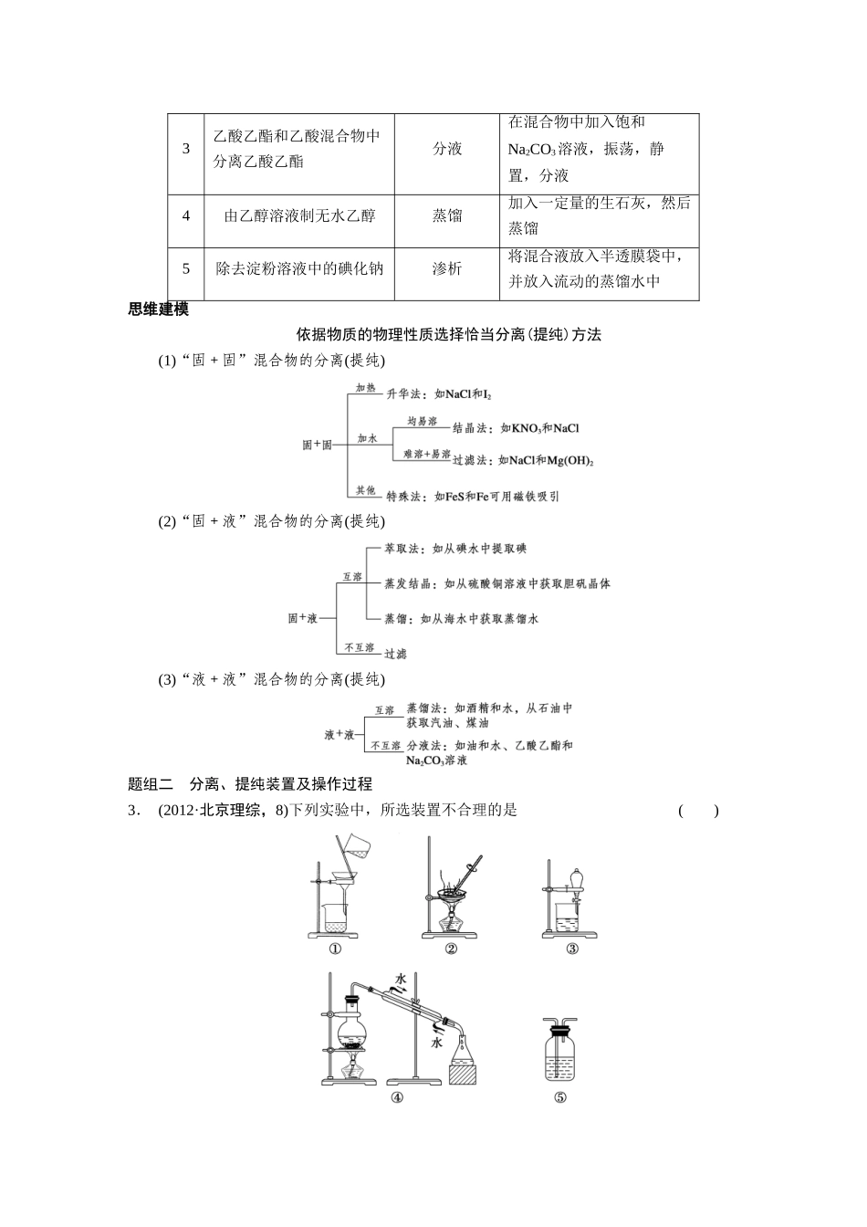 【步步高】（新课标）2015届高考化学大一轮复习讲义 第一章 第2讲 物质的分离和提纯导学案_第3页
