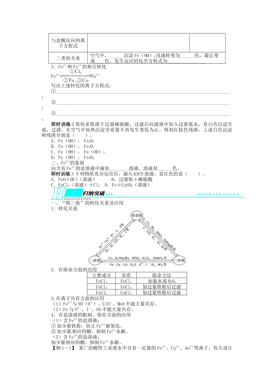 【志鸿优化设计】2014届高考化学一轮复习 第三单元金属及其化合物第3节铁及其化合物教学案 新人教版_第2页