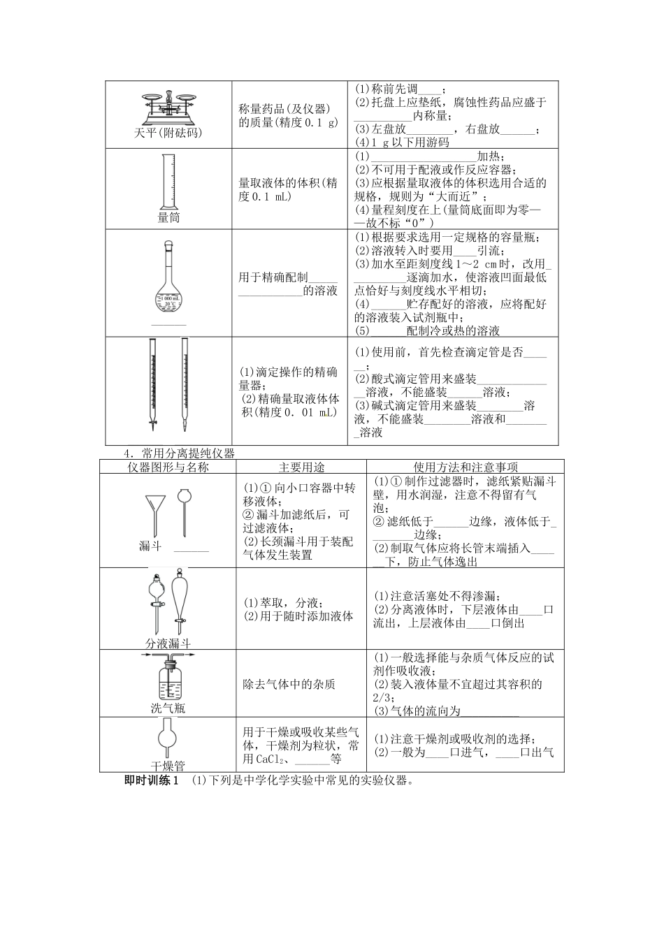【志鸿优化设计】2014届高考化学一轮复习 第十单元化学实验基础第1节化学实验常用仪器和基本操作教学案 新人教版_第2页