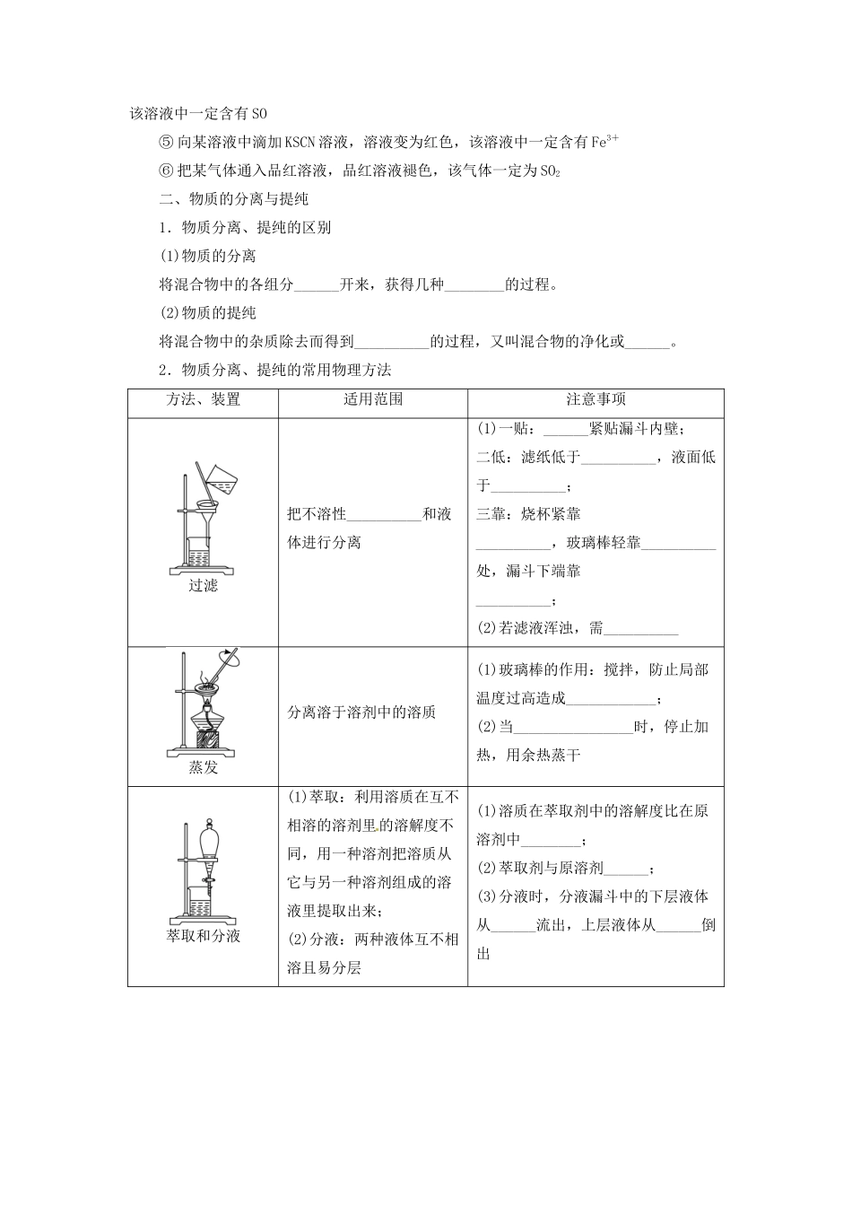 【志鸿优化设计】2014届高考化学一轮复习 第十单元化学实验基础第2节物质的检验、分离和提纯教学案 新人教版_第3页