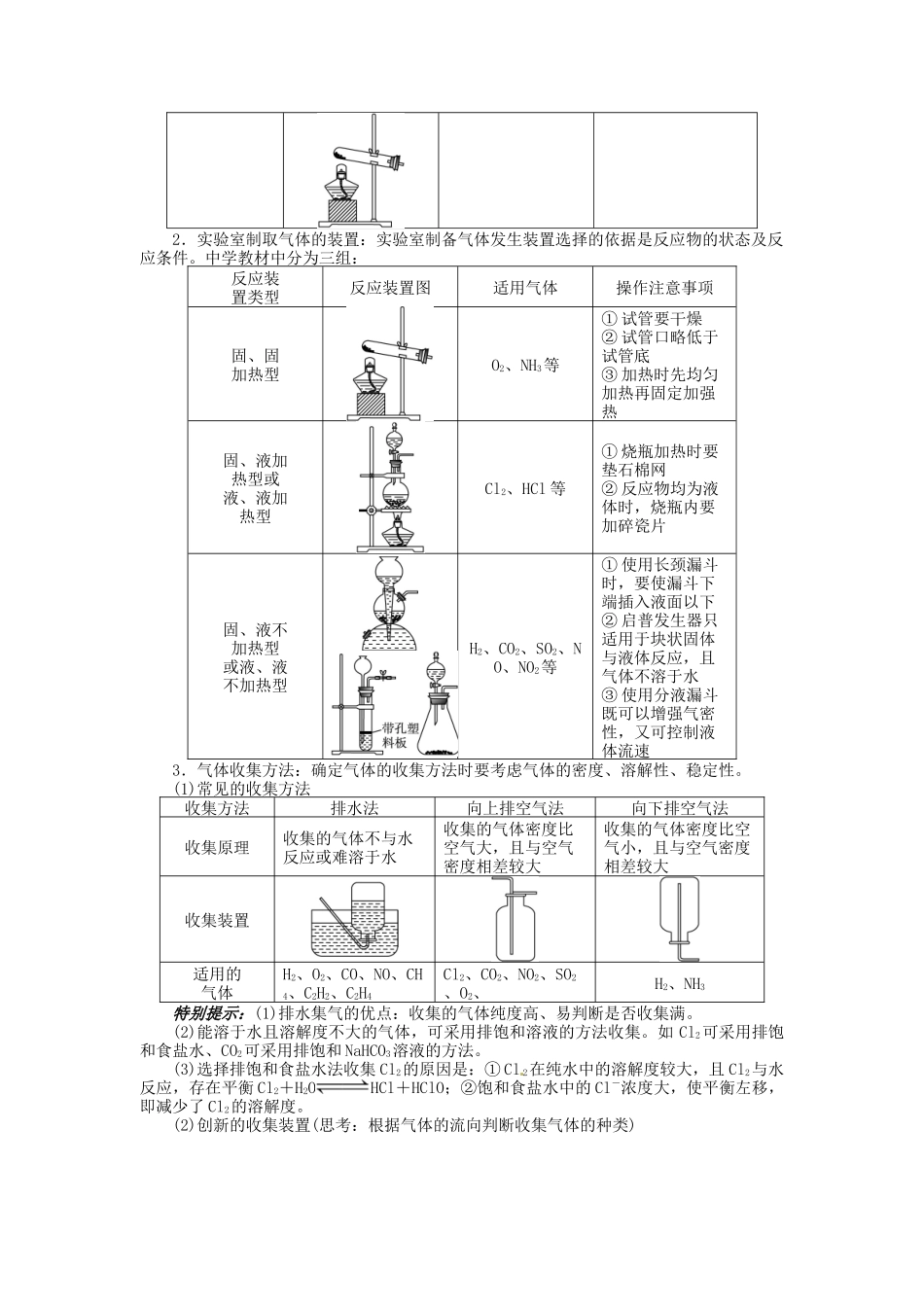 【志鸿优化设计】2014届高考化学一轮复习 第十章 化学实验基础第三节常见气体的制备实验设计与评价教学案 鲁科版_第2页