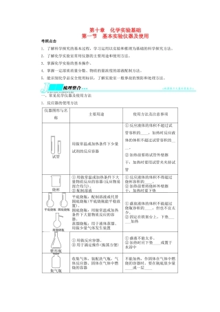 【志鸿优化设计】2014届高考化学一轮复习 第十章 化学实验基础第一节基本实验仪器及使用教学案 鲁科版