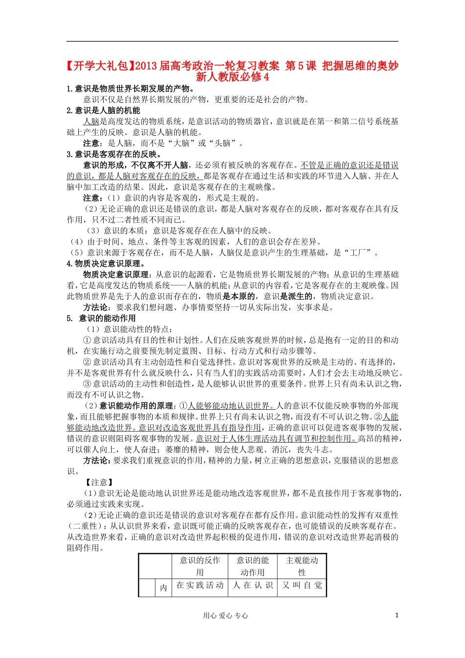 【开学大礼包】2013届高考政治一轮复习教案 第5课 把握思维的奥妙 新人教版必修4_第1页