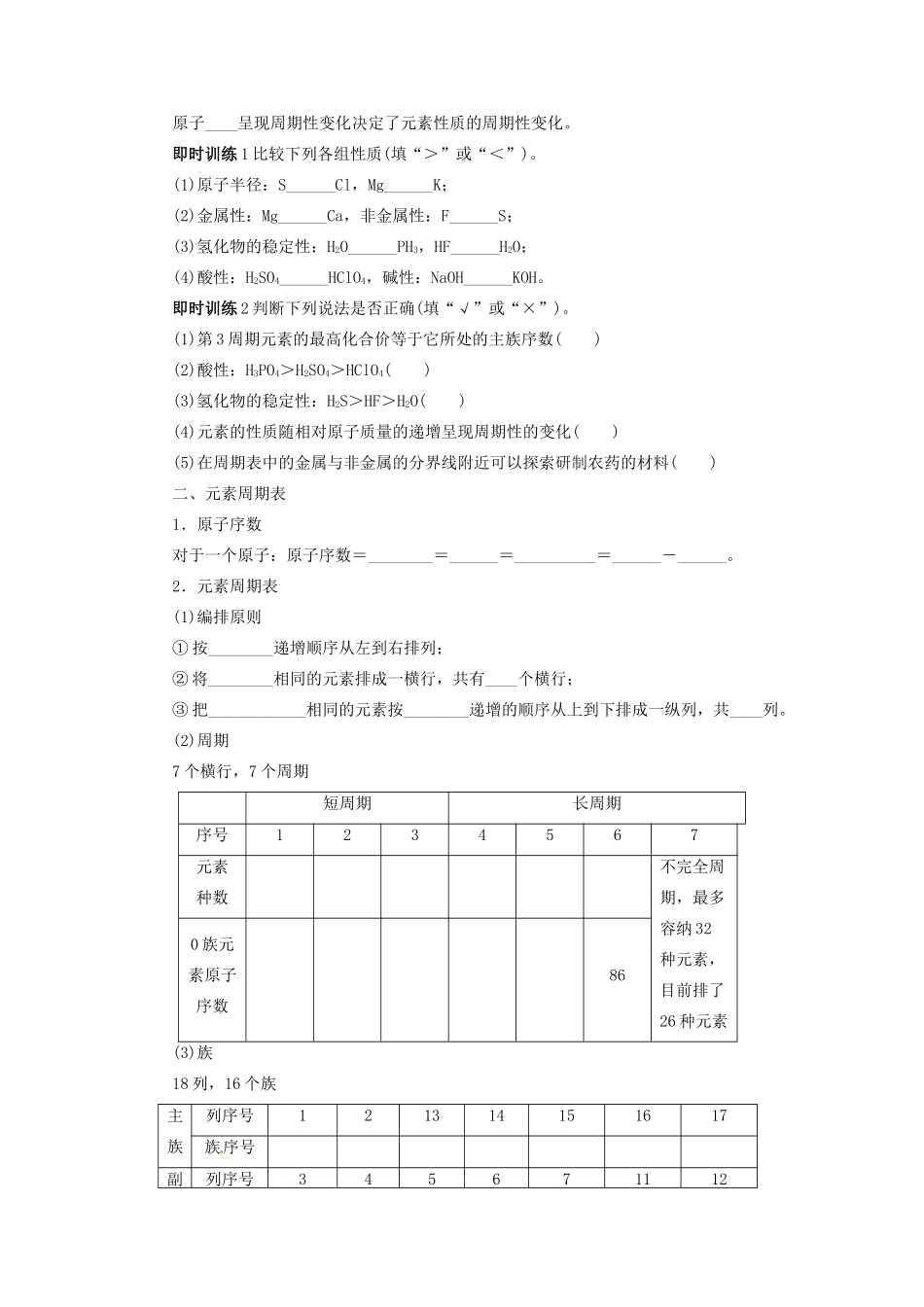 【志鸿优化设计】2014届高考化学一轮复习 第五章 原子结构与元素周期律第二节元素周期律和元素周期表教学案 鲁科版_第2页