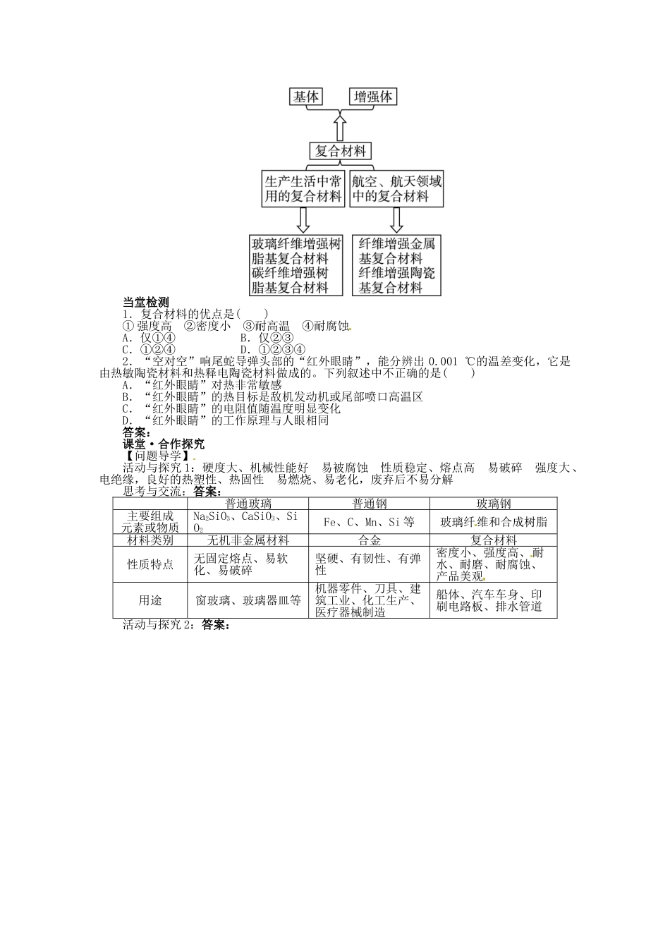 【志鸿全优设计】2013-2014学年高中化学 第4章第3节复合材料目标导学 鲁科版必修1_第2页