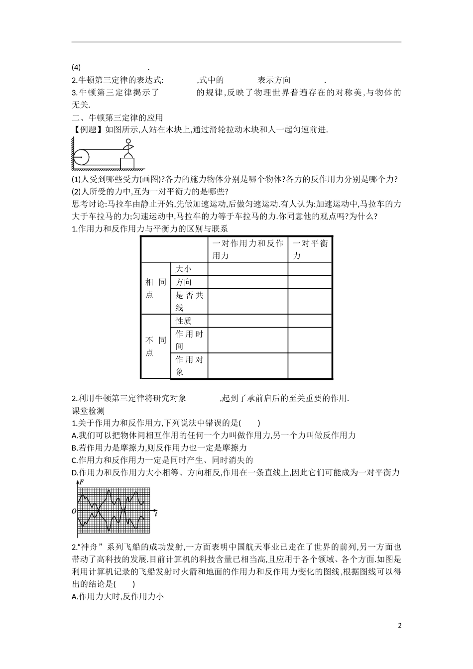 【志鸿优化 高中优秀教案】2014-2015学年高中物理 4.5牛顿第三定律学案 新人教版必修1_第2页