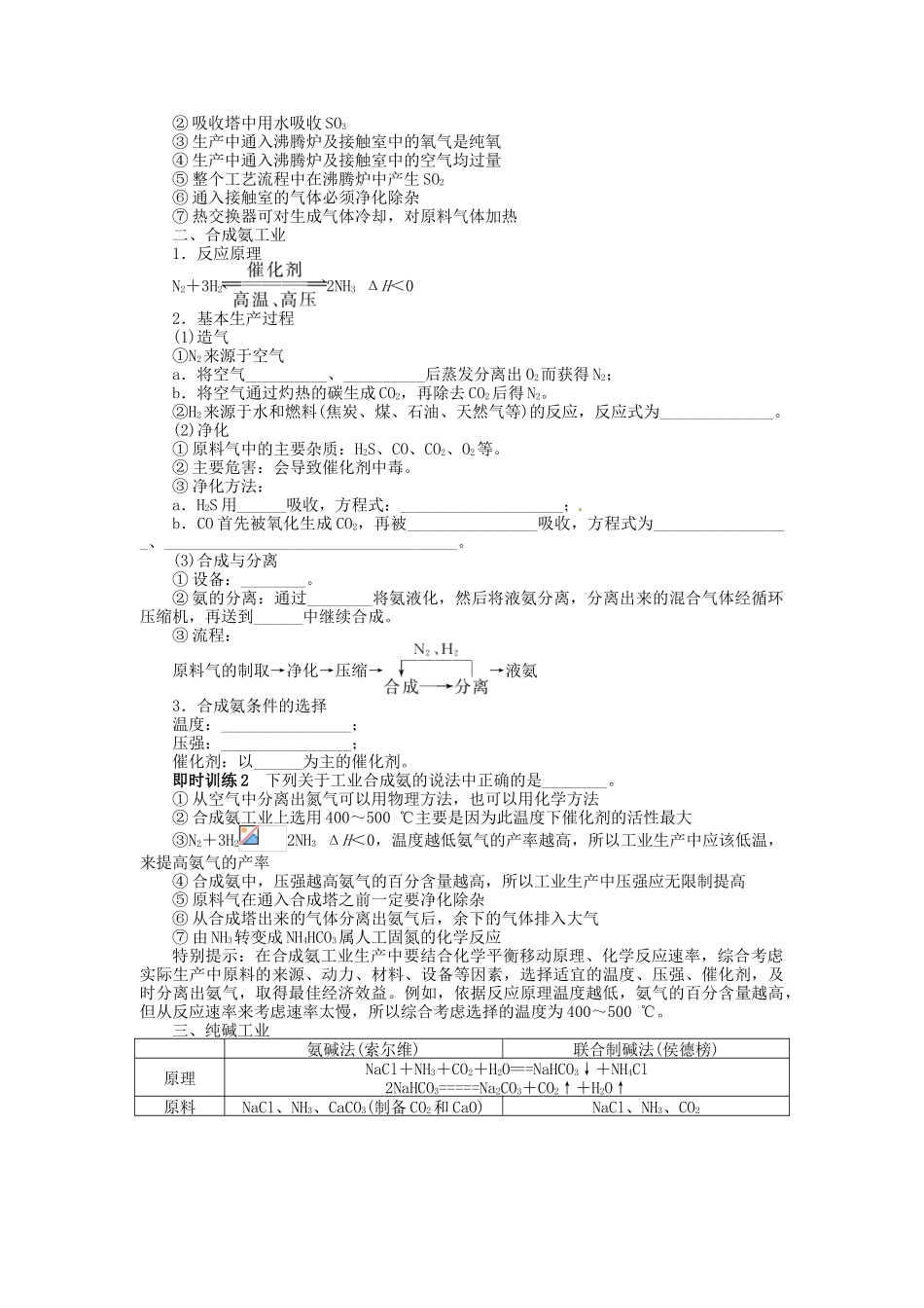 【志鸿优化设计】2014届高考化学一轮复习 化学与技术第1节化学与工农业生产教学案 新人教版选修2_第2页