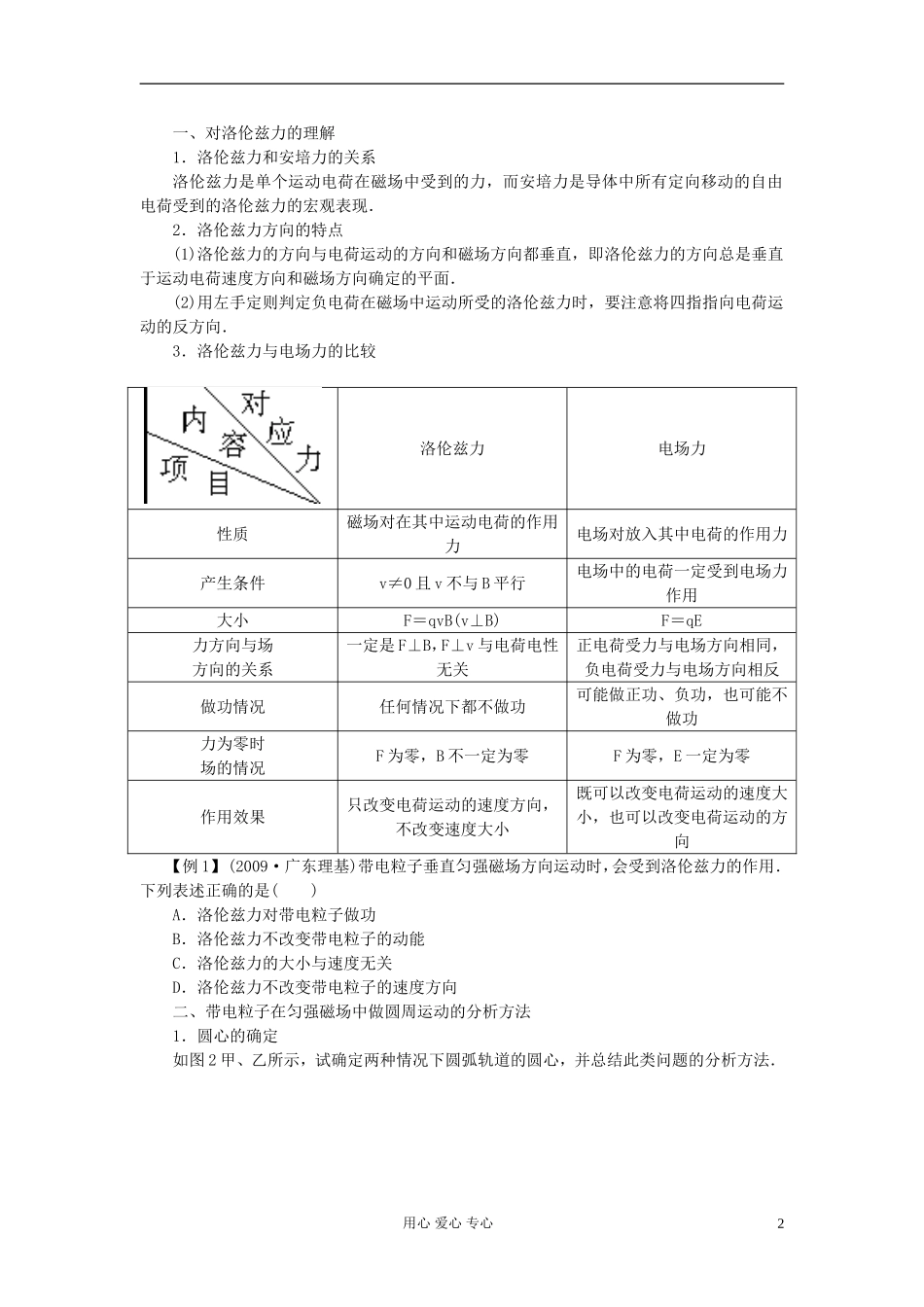 【步步高】2013年高考物理大一轮 第八章 41 磁场对运动电荷的作用学案 新人教版选修3-1_第2页