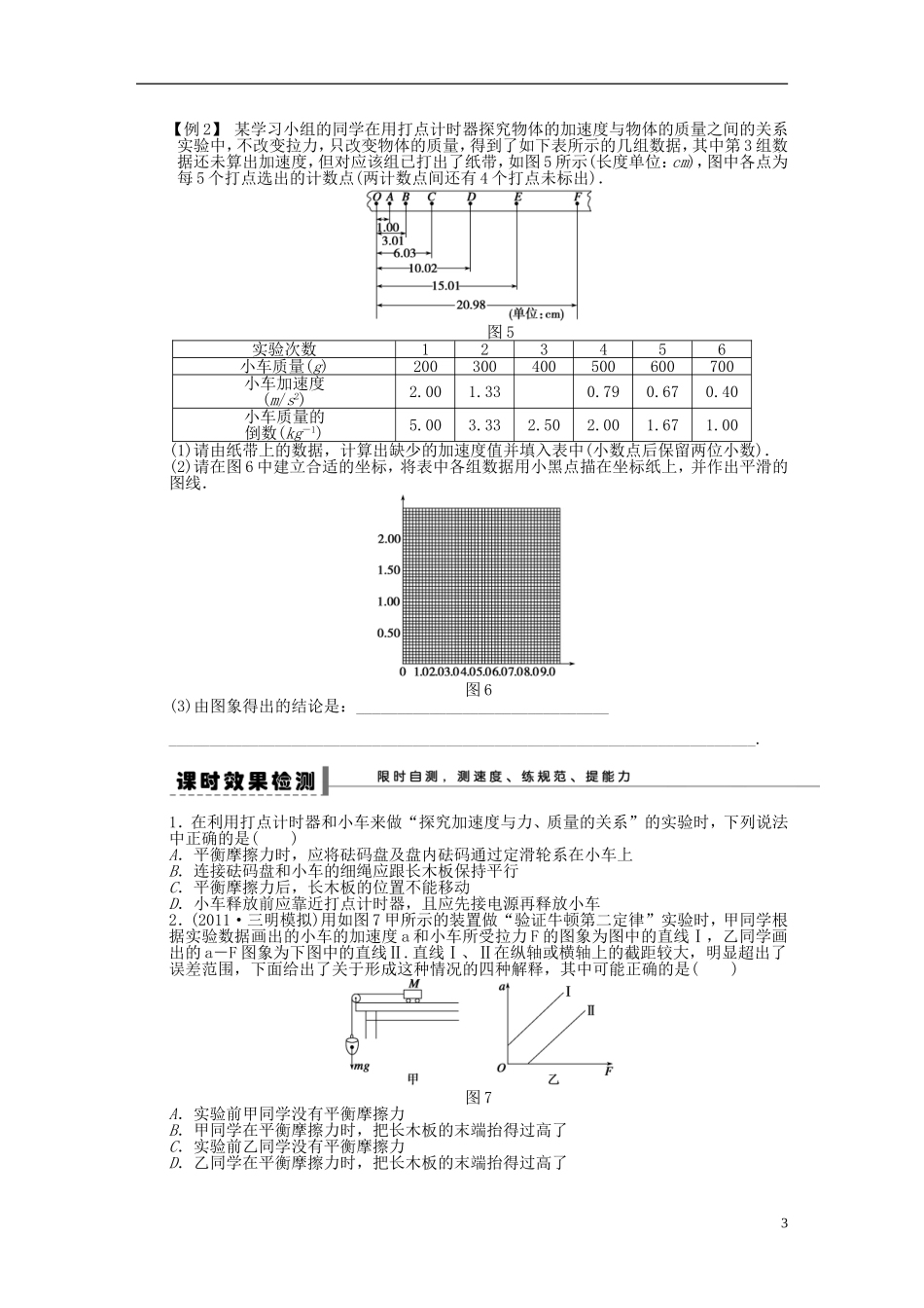 【步步高】2013年高考物理大一轮 第三章 15 实验 探究加速度与物体质量、物体受力的关系学案 新人教版必修1_第3页