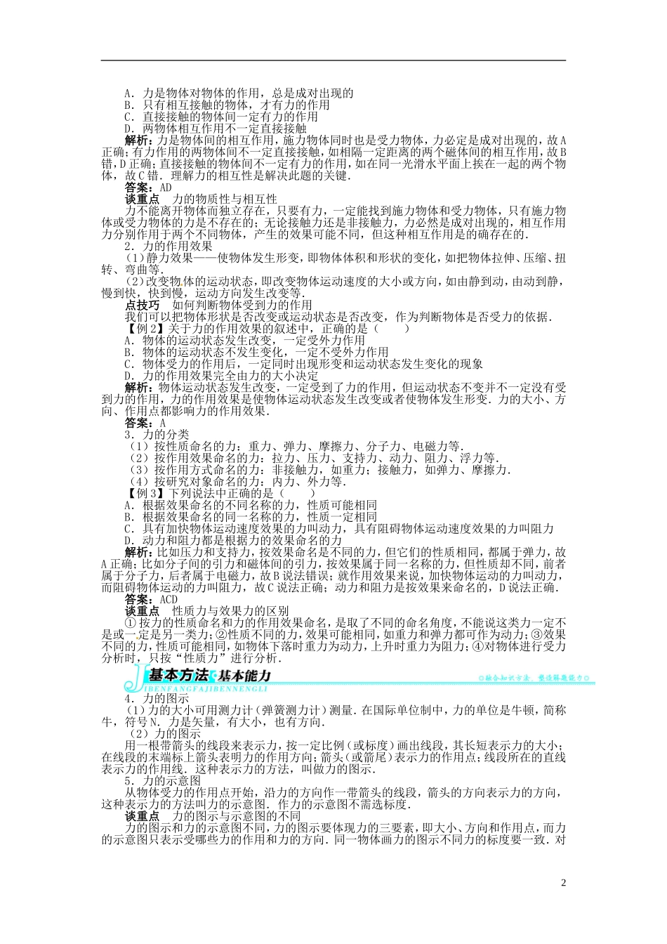 【志鸿全优设计】2013-2014学年高中物理 第二章第1节力目标导学 教科版必修1_第2页