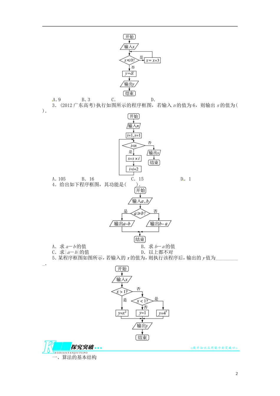 【志鸿优化设计】2014届高考数学一轮复习 第十二章 算法初步、推理与证明、复数12．1算法与程序框图教学案 理 新人教A版 _第2页