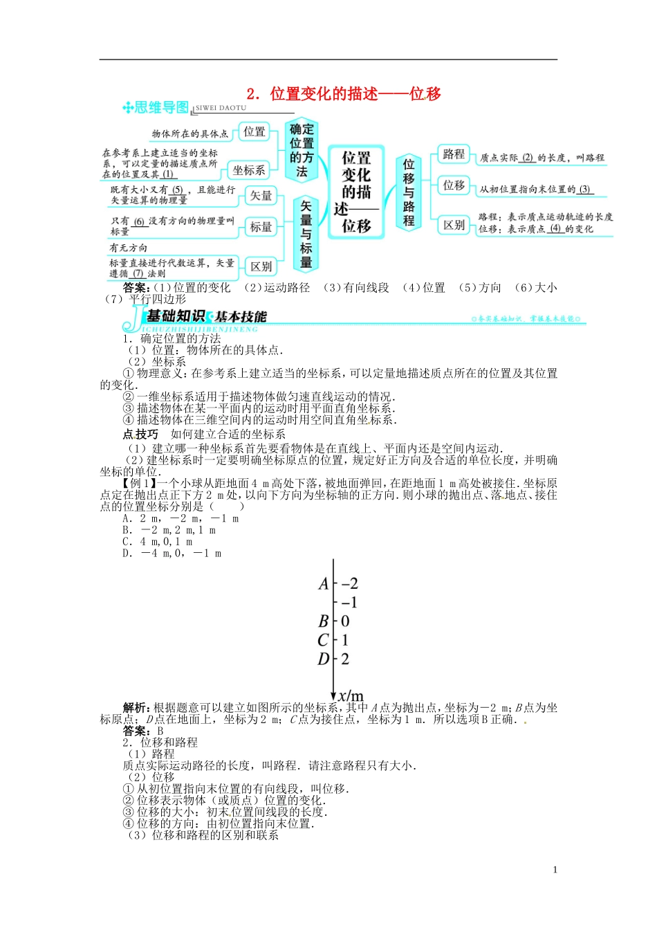 【志鸿全优设计】2013-2014学年高中物理 第一章第2节位置变化的描述 位移目标导学 教科版必修1_第1页