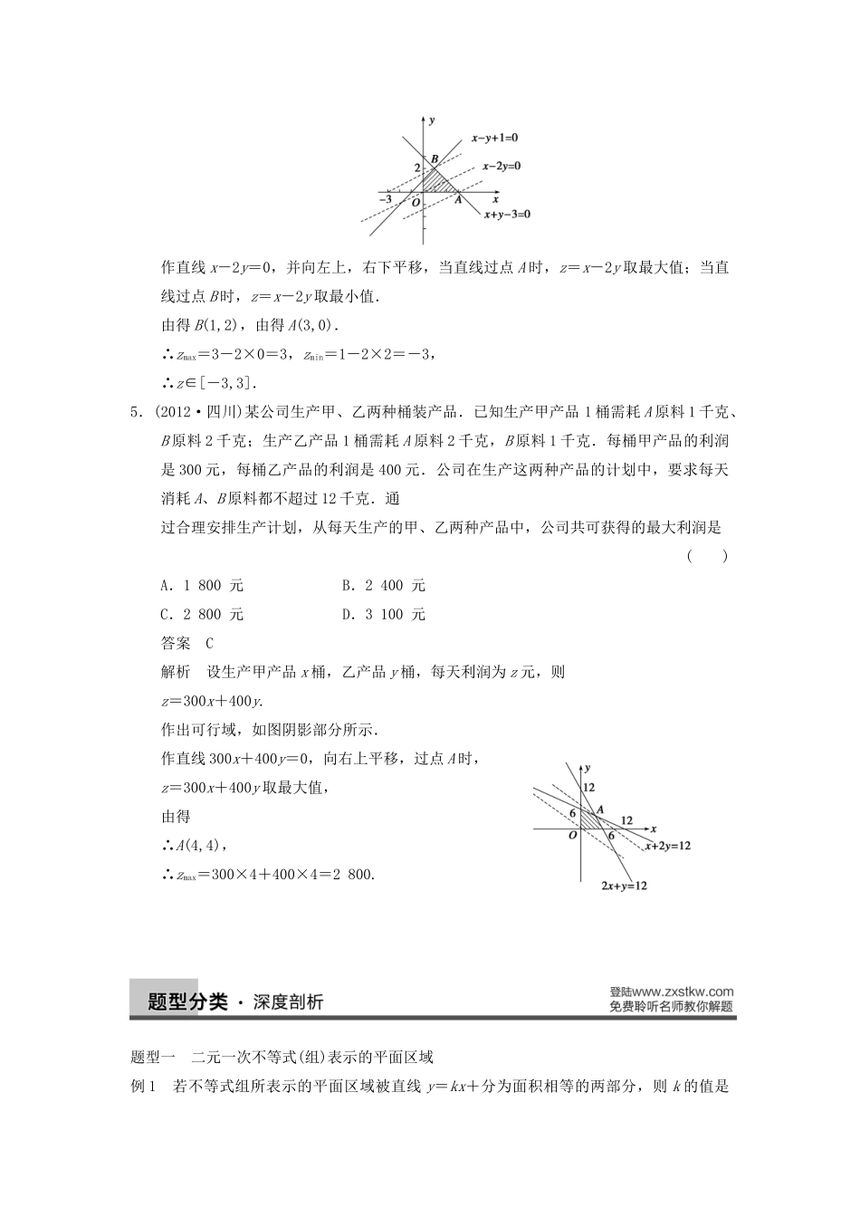 【步步高】2014届高三数学一轮 7.3 二元一次不等式（组）与简单的线性规划问题导学案 理 北师大版_第3页