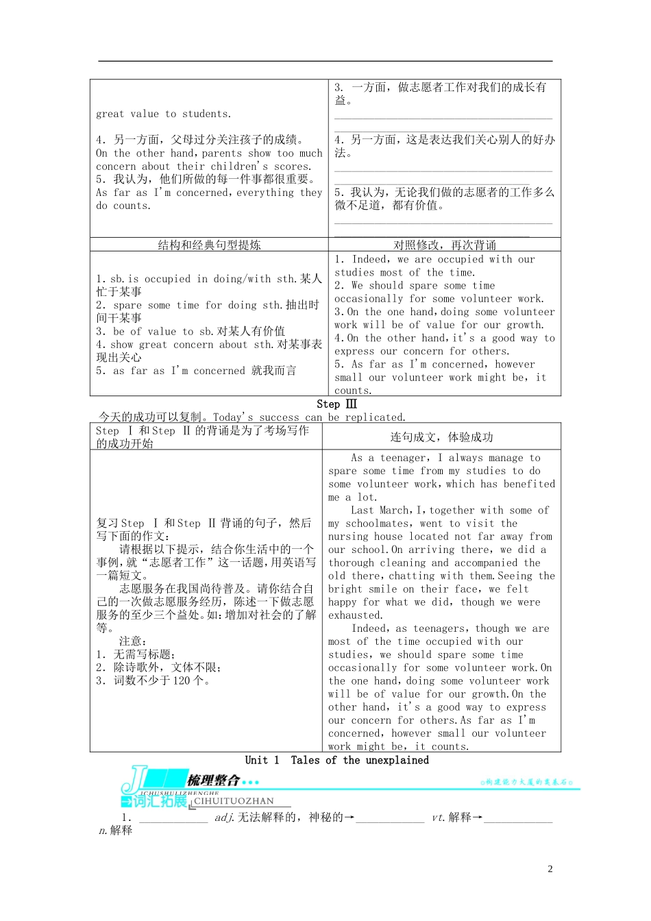 【志鸿优化设计】2014届高考英语第一轮复习 （梳理整合+归纳拓展）模块二Unit1 Talesoftheunexplained教学案 译林牛津版_第2页