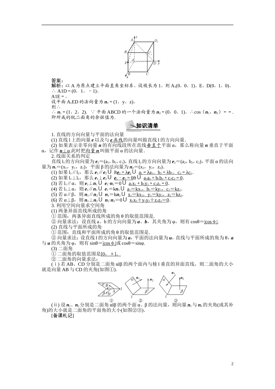 【最高考系列】（14年3月新版）2015届高考数学总复习（考点引领+技巧点拨）第八章立体几何初步第6课时空间向量在立体几何中的应用教学案（含最新模拟、试题改编）_第2页