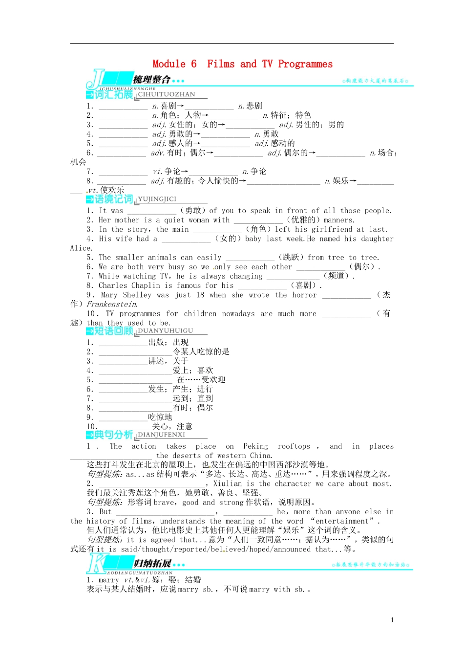 【志鸿优化设计】2014届高考英语一轮复习 Module6　FilmsandTVProgrammes教学案 外研版必修2_第1页