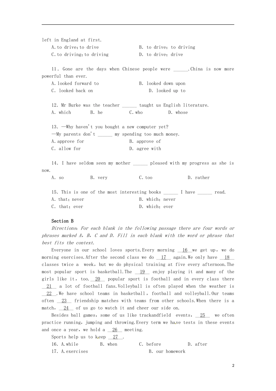 【志鸿全优设计】2013-2014学年高中英语 Unit1Schoollife过关检测 译林版必修1_第2页