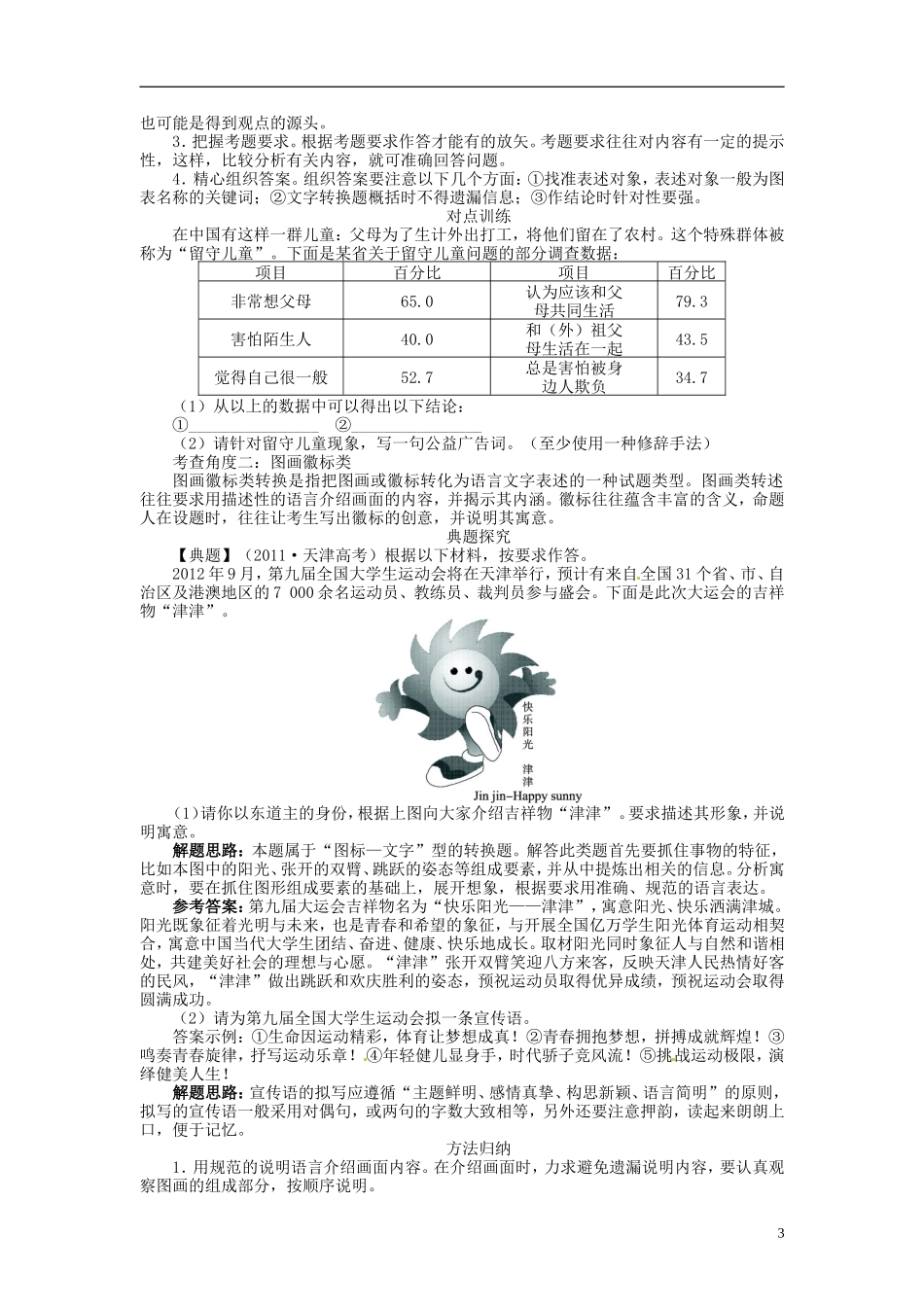 【志鸿优化设计】2014届高考语文一轮复习 第三部分语言文字应用 专题十二 图文转换教学案 新人教版_第3页