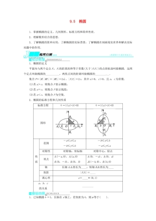 【志鸿优化设计】（湖北专用）2014届高考数学一轮复习 第九章解析几何9．5椭圆教学案 理 新人教A版 