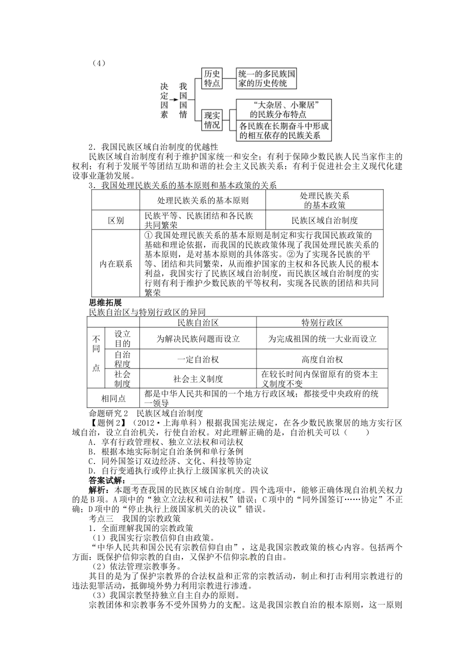 【志鸿优化设计】2014届高考政治一轮复习 第三单元发展社会主义民主政治第七课我国的民族区域自治制度及宗教政策教学案 新人教版必修2_第3页