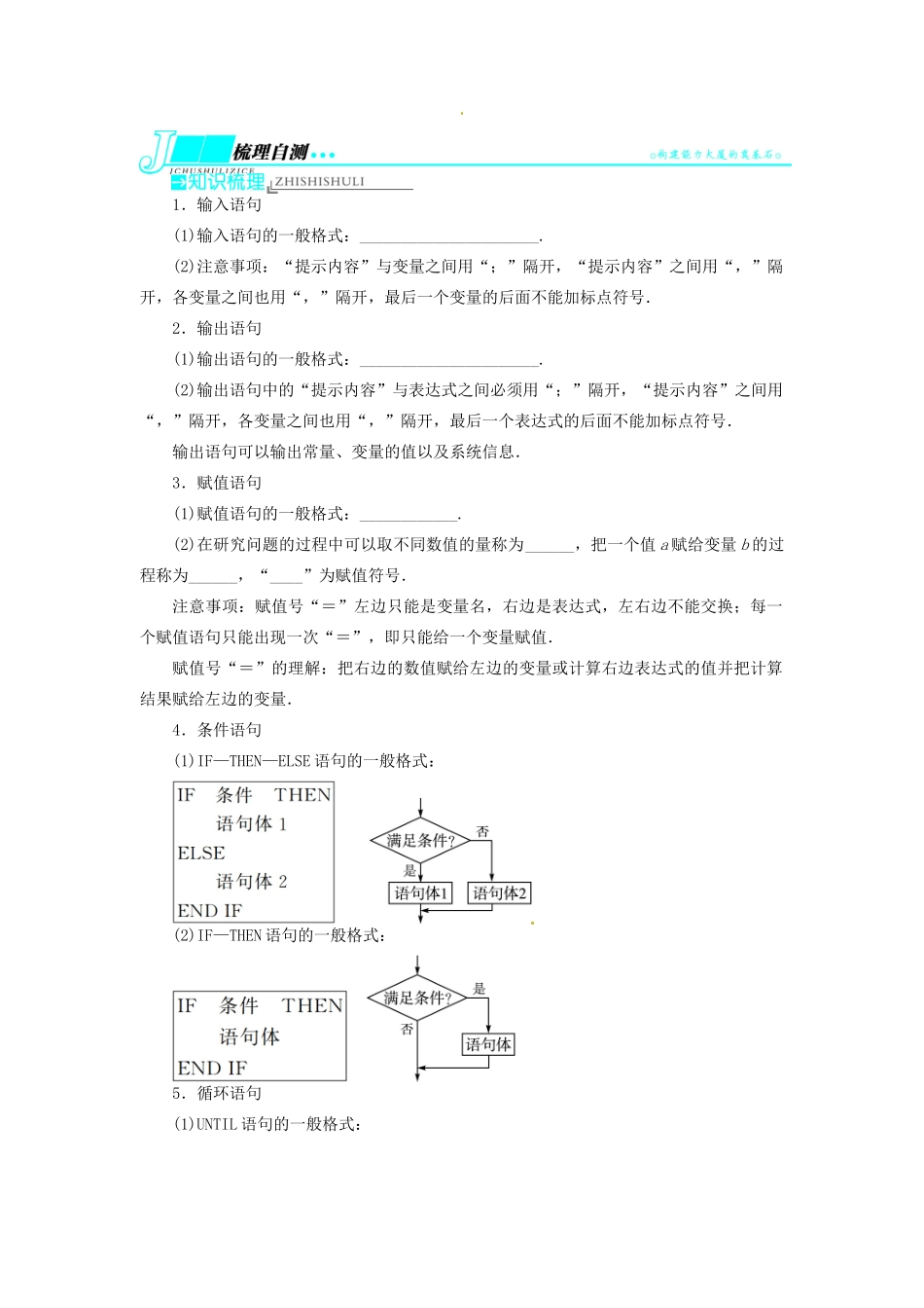 【志鸿优化设计】（湖北专用）2014届高考数学一轮复习 第十二章算法初步、推理与证明、复数12．2基本算法语句教学案 理 新人教A版 _第2页