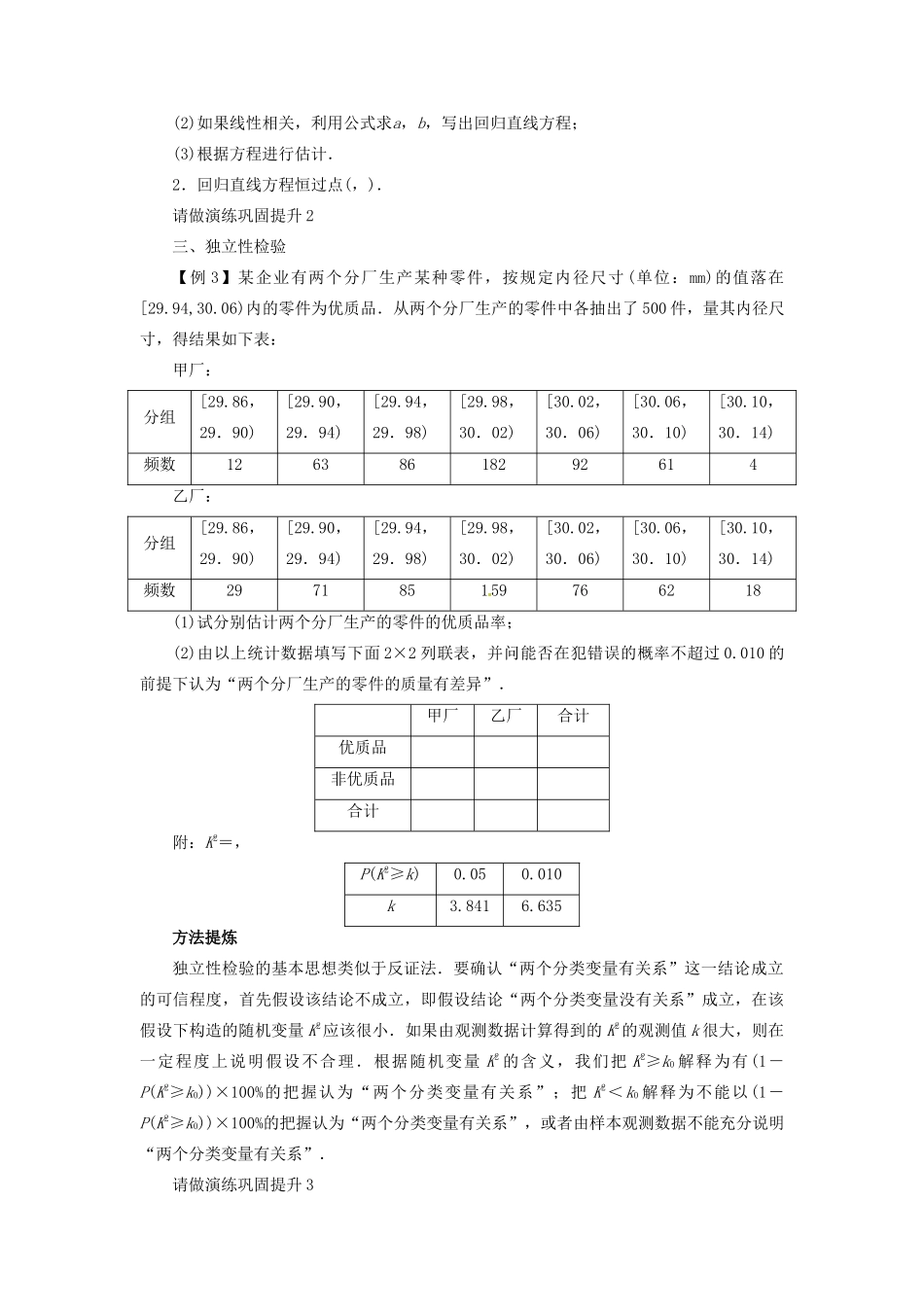 【志鸿优化设计】（湖北专用）2014届高考数学一轮复习 第十一章概率与统计11．9回归分析与独立性检验教学案 理 新人教A版 _第3页