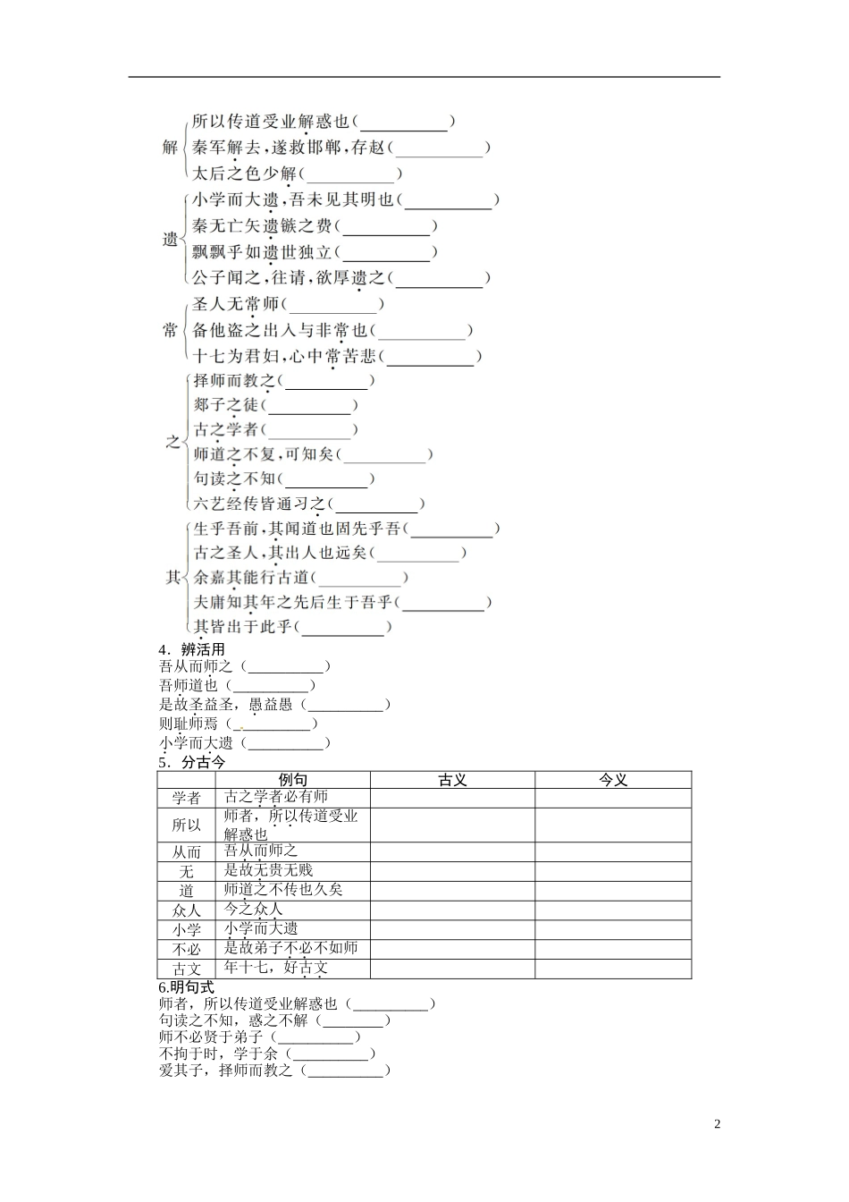 【志鸿全优设计】2013-2014学年高中语文 第三单元 第11课师说讲解与例题导学案 新人教版必修3 _第2页