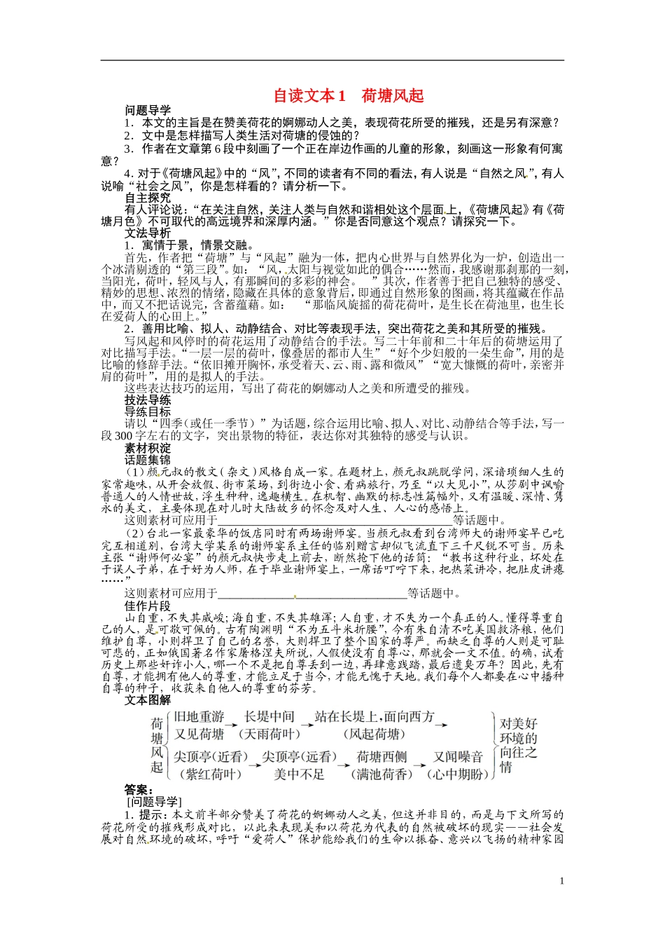 【志鸿全优设计】2013-2014学年高中语文 第三单元自读文本1荷塘风起讲解与例题导学案 鲁人版必修1_第1页