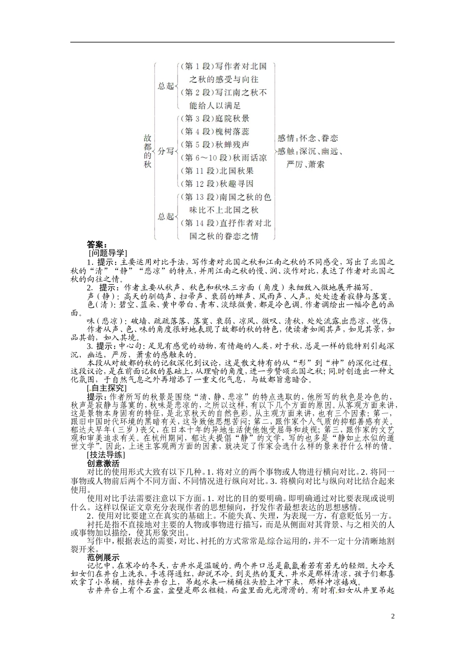 【志鸿全优设计】2013-2014学年高中语文 第三单元自读文本2故都的秋讲解与例题导学案 鲁人版必修1_第2页