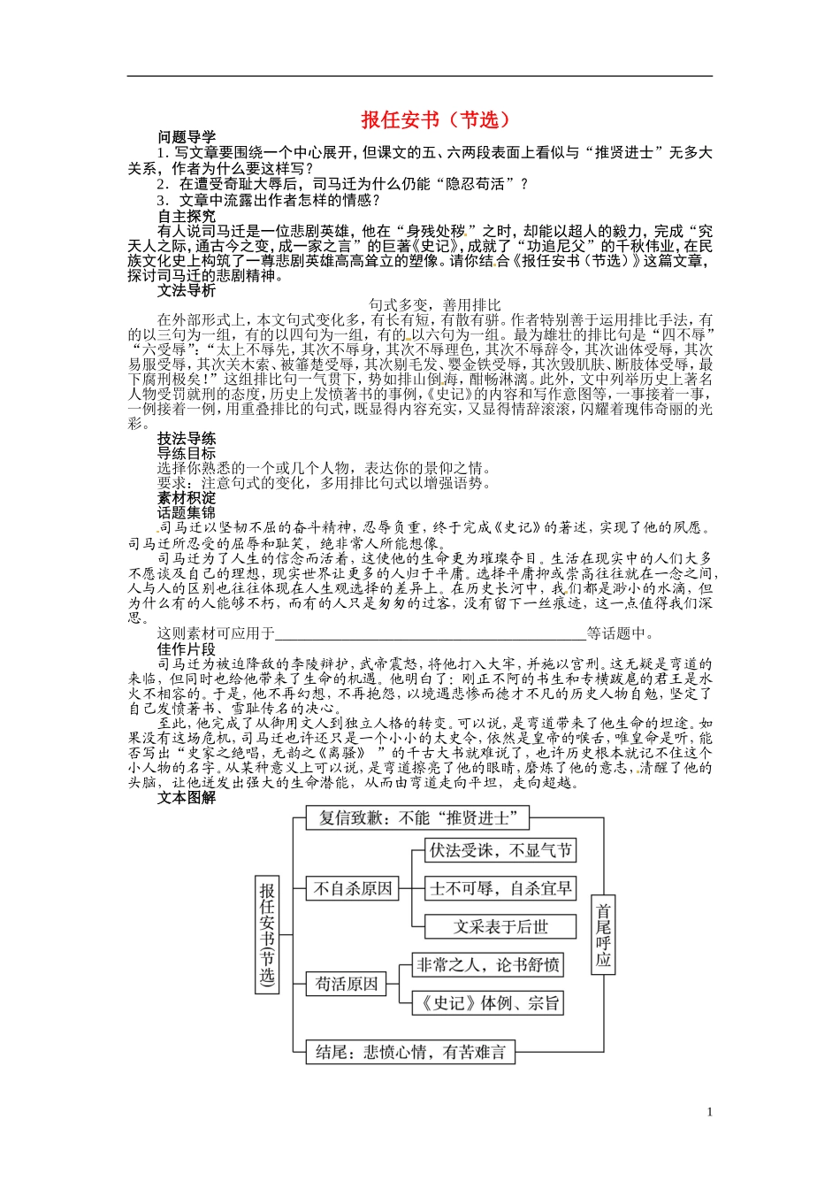 【志鸿全优设计】2013-2014学年高中语文 第三专题 报任安书（节选）讲解与例题导学案 苏教版必修5_第1页