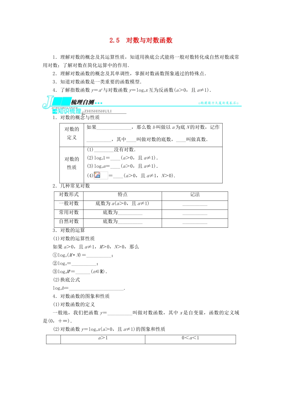 【志鸿优化设计】（湖南专用）2014届高考数学一轮复习 第二章函数2.5对数与对数函数教学案 理_第1页