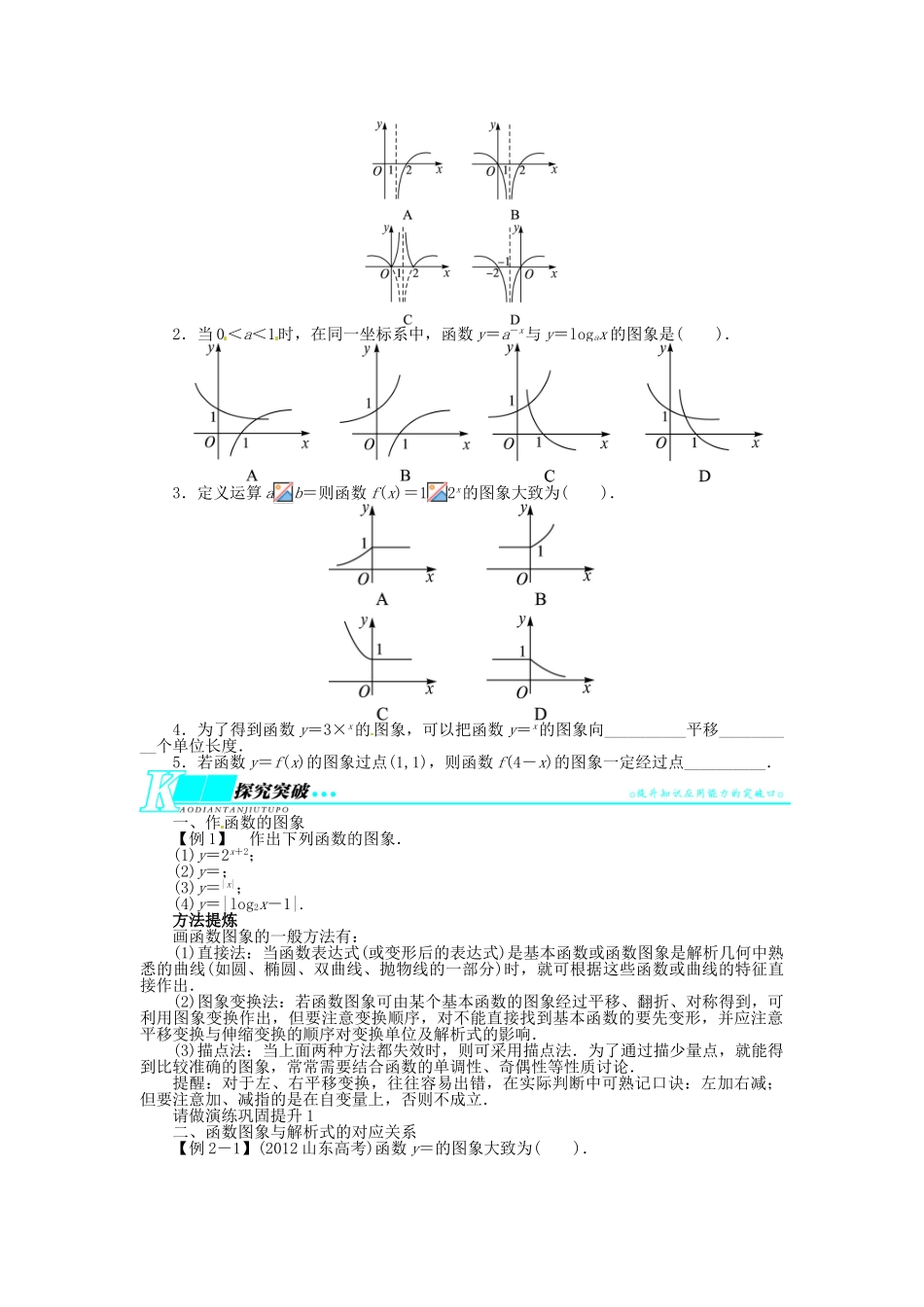 【志鸿优化设计】（湖南专用）2014届高考数学一轮复习 第二章函数2.7函数的图象及其变换教学案 理_第2页