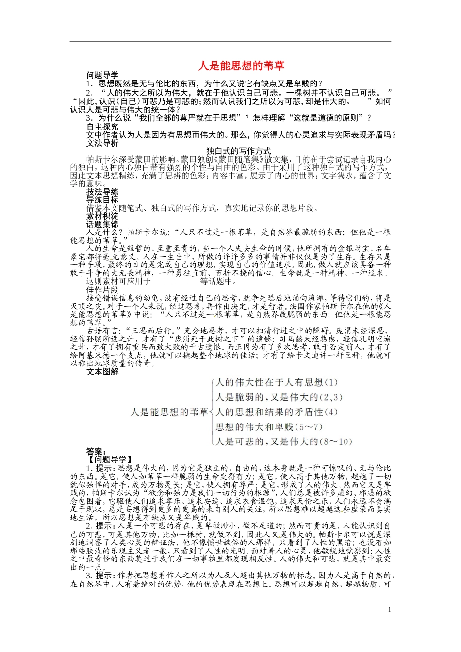 【志鸿全优设计】2013-2014学年高中语文 第四专题 人是能思想的苇草讲解与例题导学案 苏教版必修5_第1页
