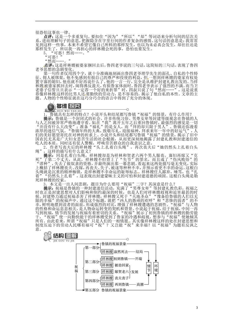 【志鸿全优设计】2013-2014学年高中语文 第一单元 第2课祝福讲解与例题导学案 新人教版必修3 _第3页