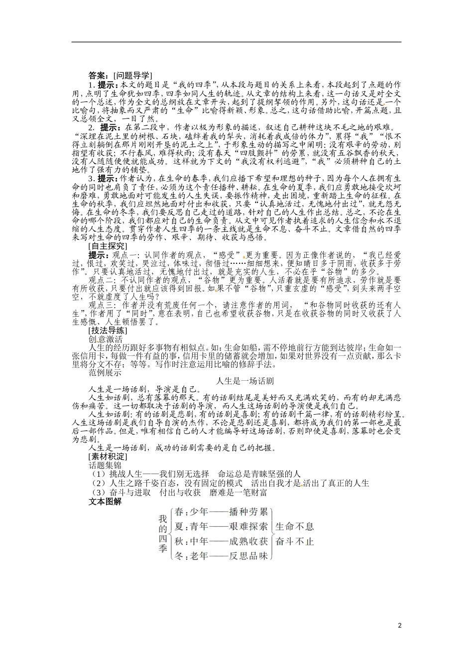 【志鸿全优设计】2013-2014学年高中语文 第一专 题我的四季讲解与例题导学案 苏教必修1_第2页