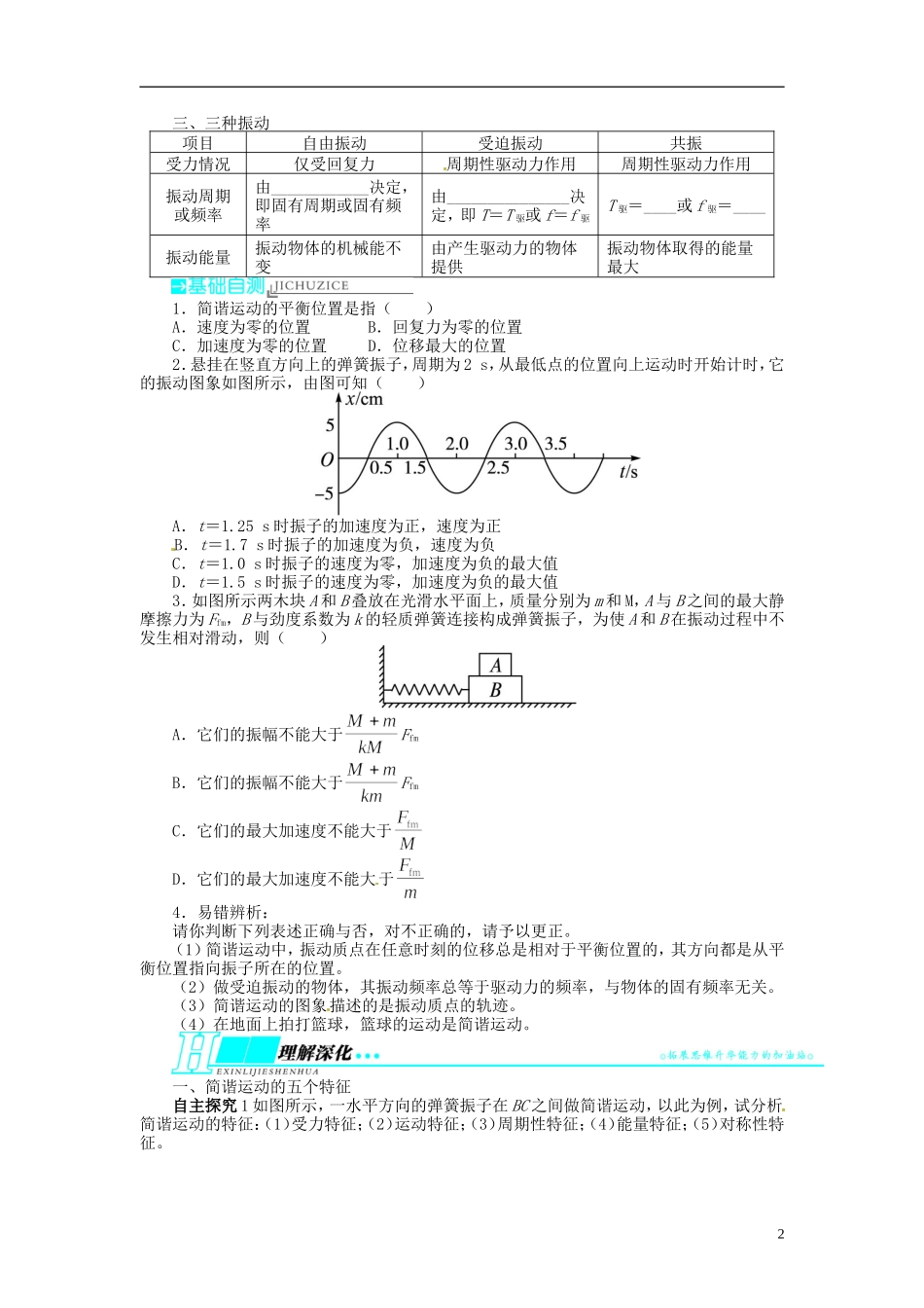 【志鸿优化设计】（江苏专用）2014届高考物理 第十二章机械振动和机械波第一节简谐运动教学案_第2页