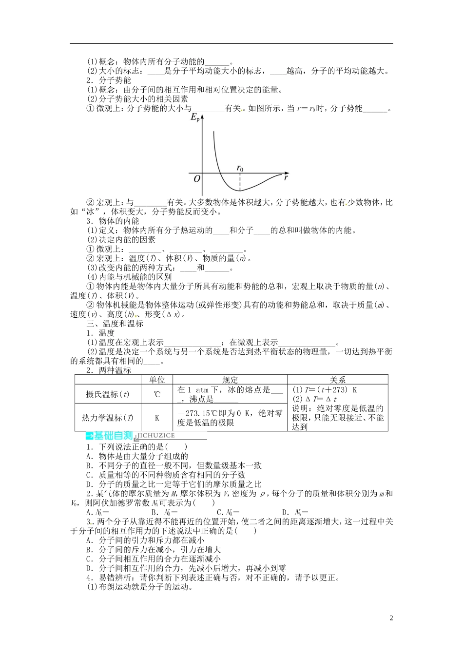 【志鸿优化设计】（浙江专用）2014届高考物理一轮复习 ⅠB部分第十三章 热学第一节分子动理论内能教学案_第2页