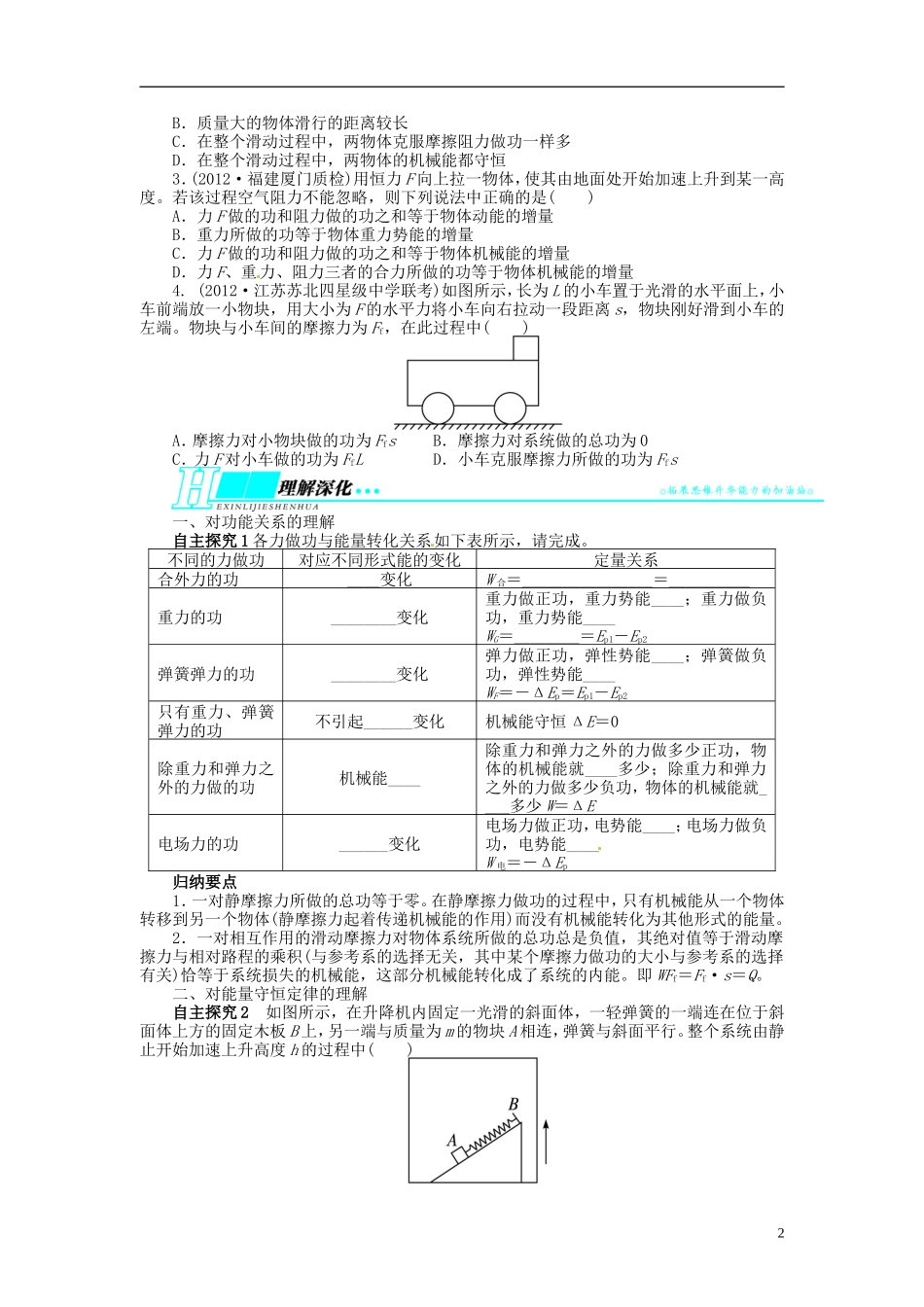 【志鸿优化设计】（浙江专用）2014届高考物理一轮复习 第五章 功和能机械能及其守恒定律第四节功能关系能量守恒定律教学案_第2页