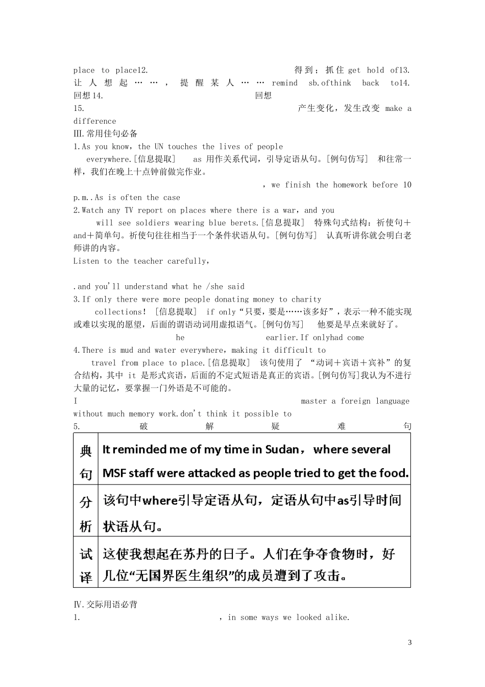 【超级精品】2011年高考第一轮总复习英语 A Unit 4 Helping people around the world全套学案讲义（教师版）选修6_第3页