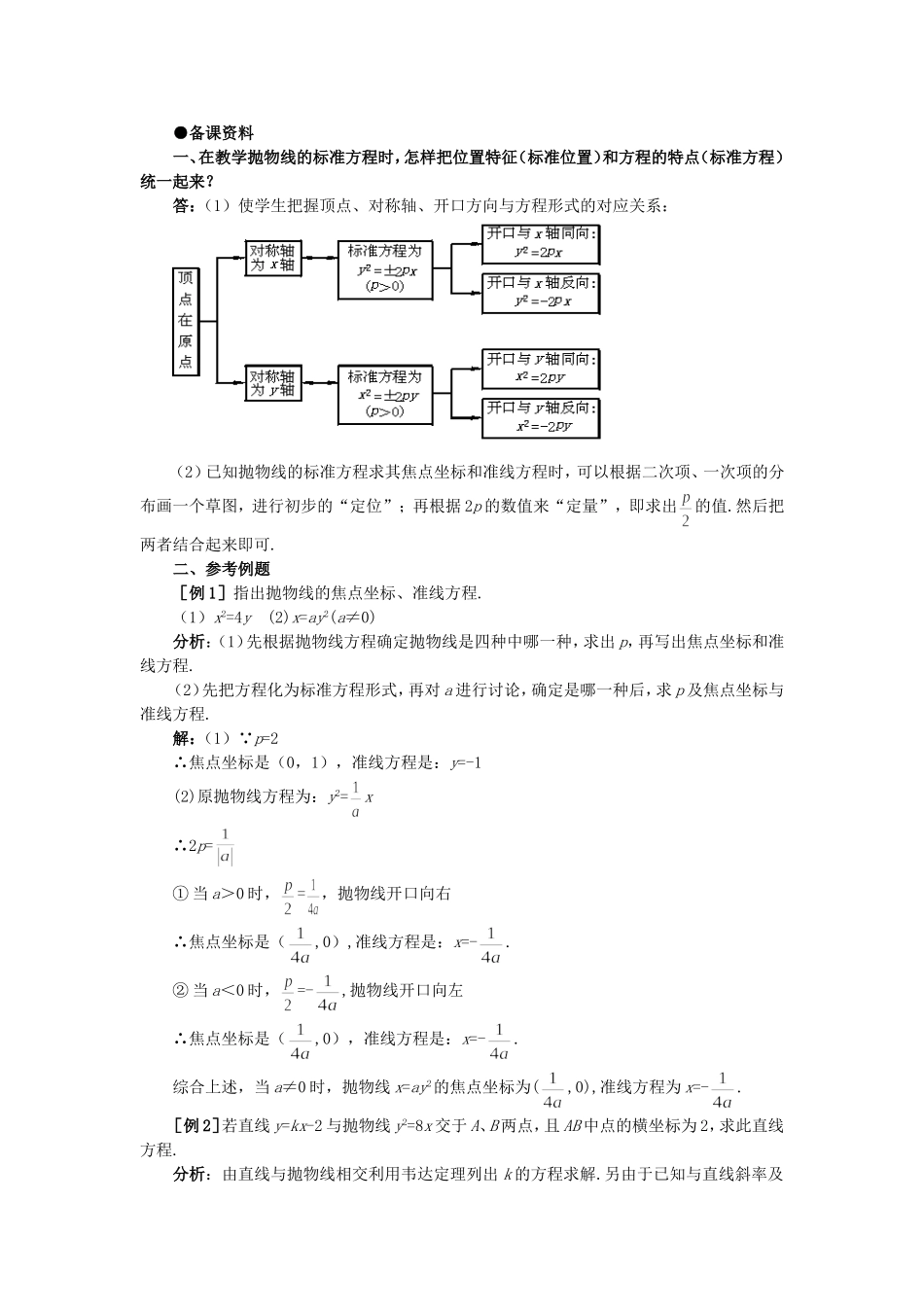 【精品】高二数学 8.5抛物线及其标准方程(备课资料)大纲人教版必修_第1页