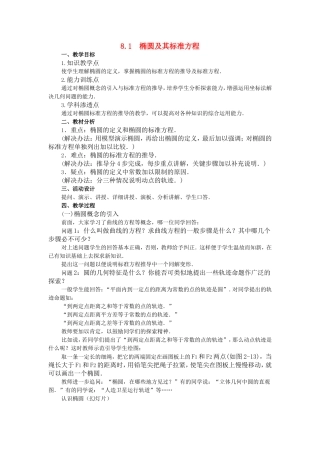 【精品】高二数学上 第八章 圆锥曲线方程： 8.1椭圆及其标准方程教案