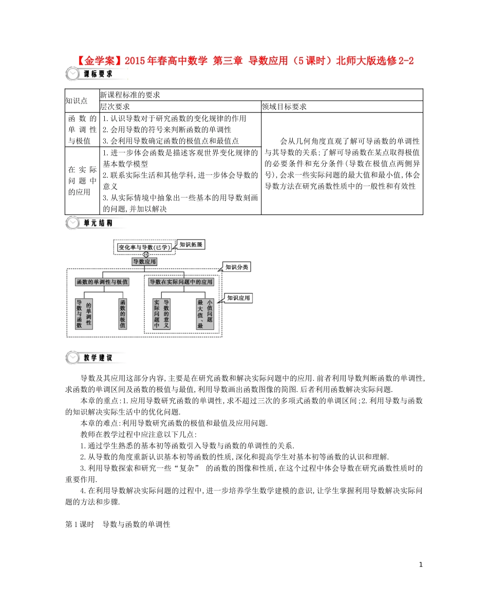 【金学案】2015年春高中数学 第三章 导数应用（5课时）北师大版选修2-2_第1页