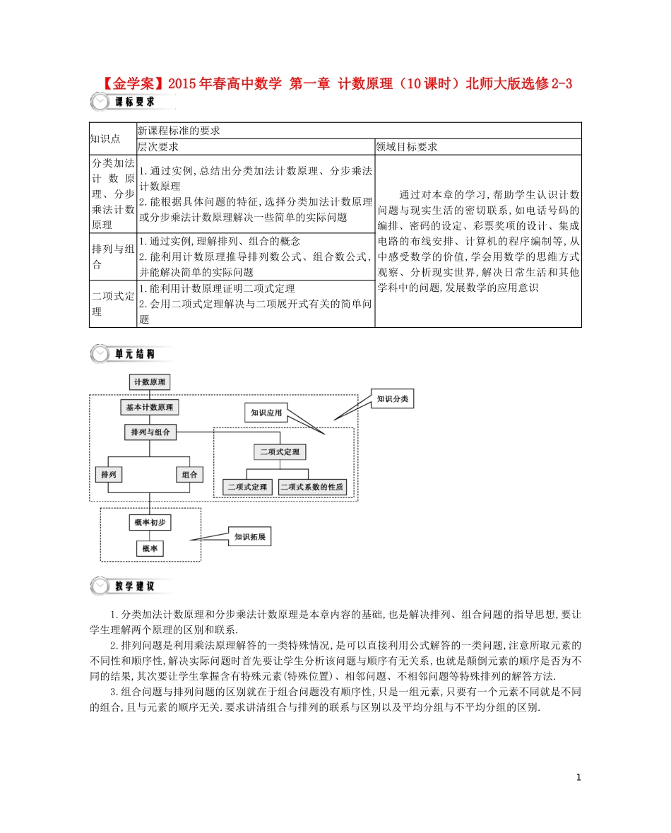 【金学案】2015年春高中数学 第一章 计数原理（10课时）北师大版选修2-3_第1页